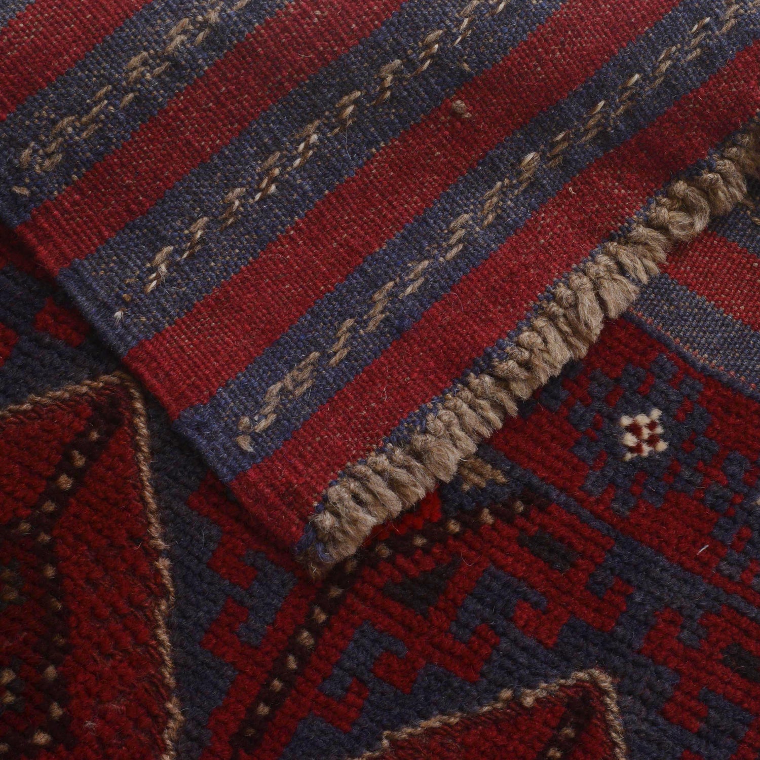 Mashwani Area Rug Runner Handmade Deep Red Geometric 8'