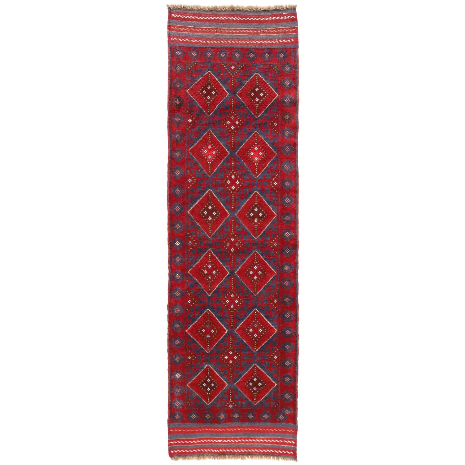 Mashwani Runner Rug Handmade Deep Red Geometric 8' Runner