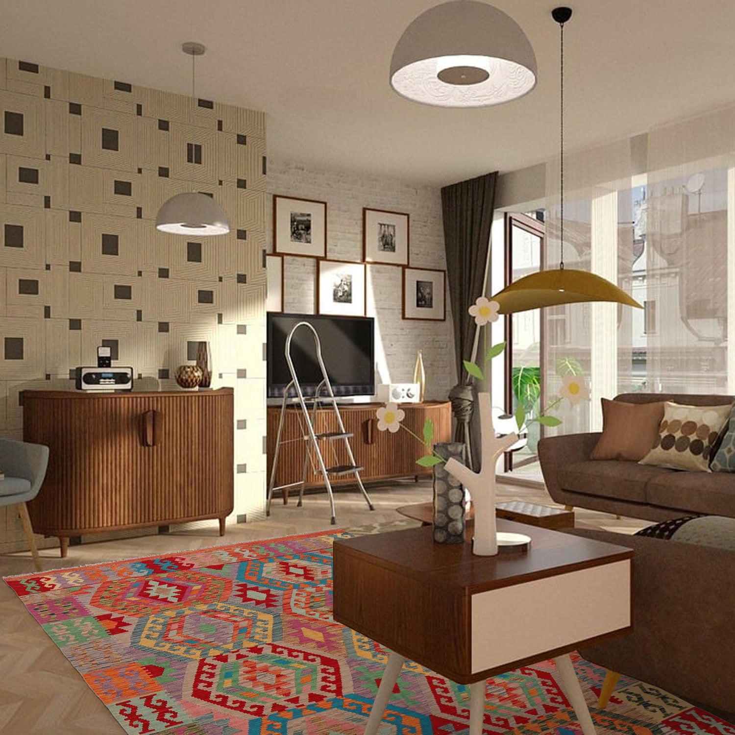 Handmade Multi Kilim Geometric 5x8 ft