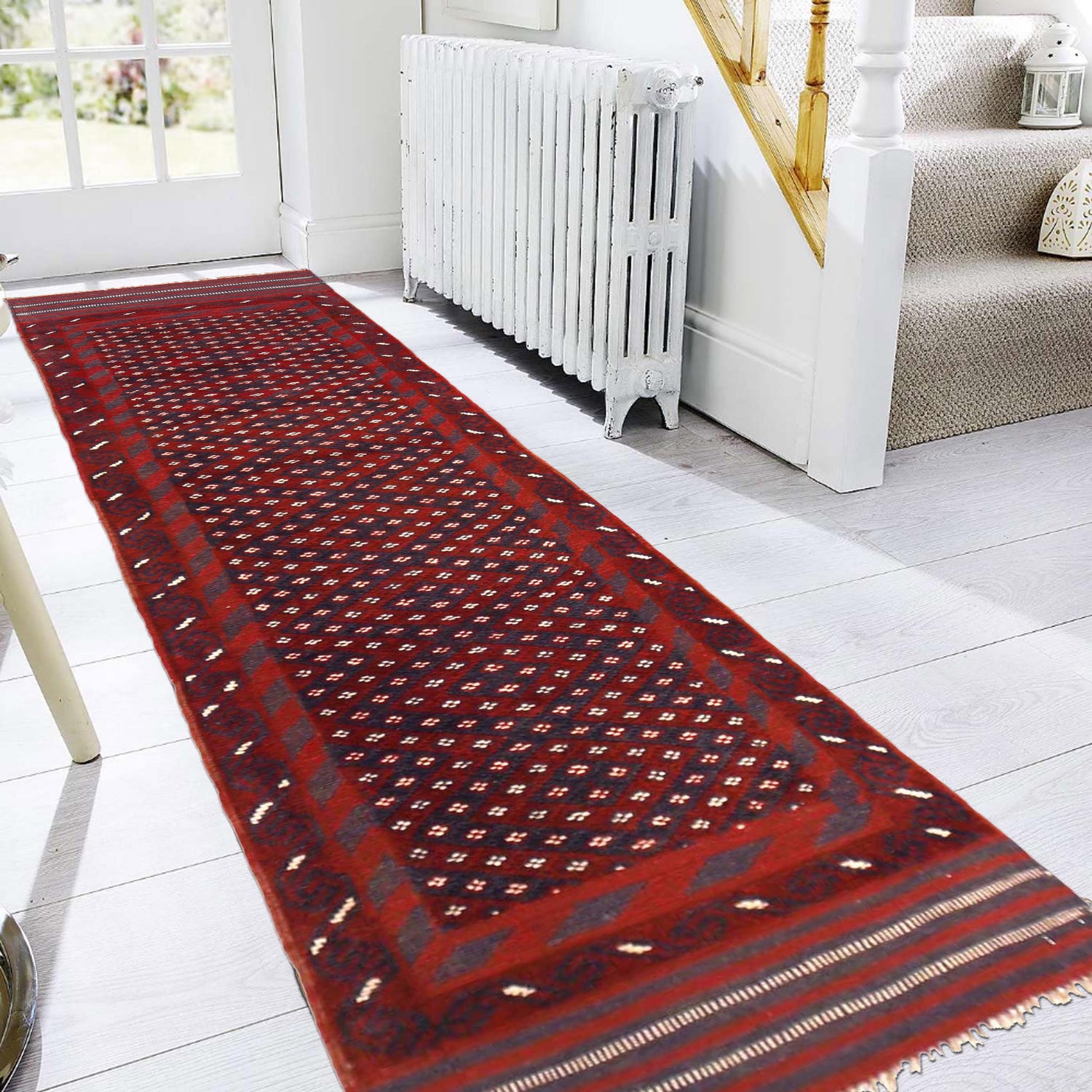 Mashwani Runner Handmade Deep Red Geometric 8' Runner