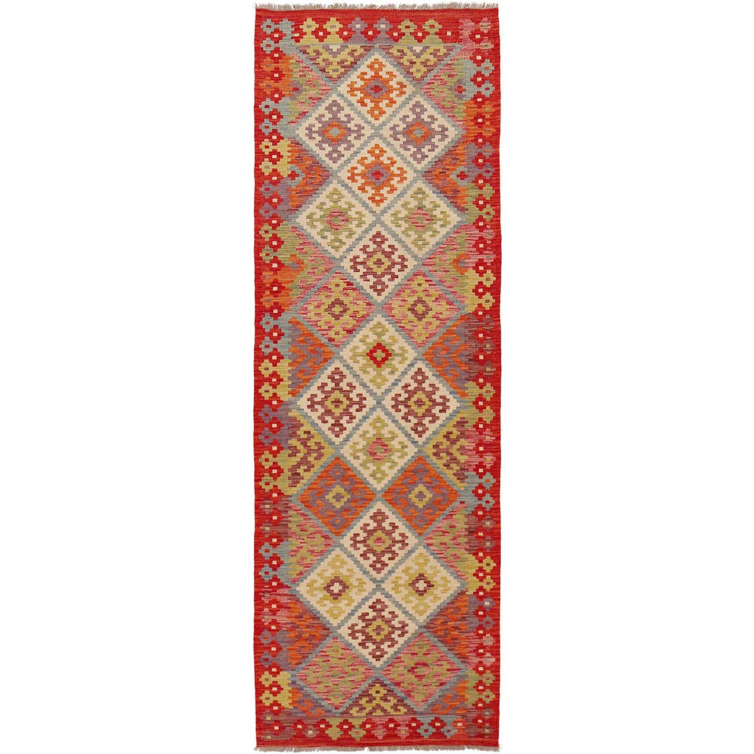 Handmade Multi Kilim Geometric 10' Runner