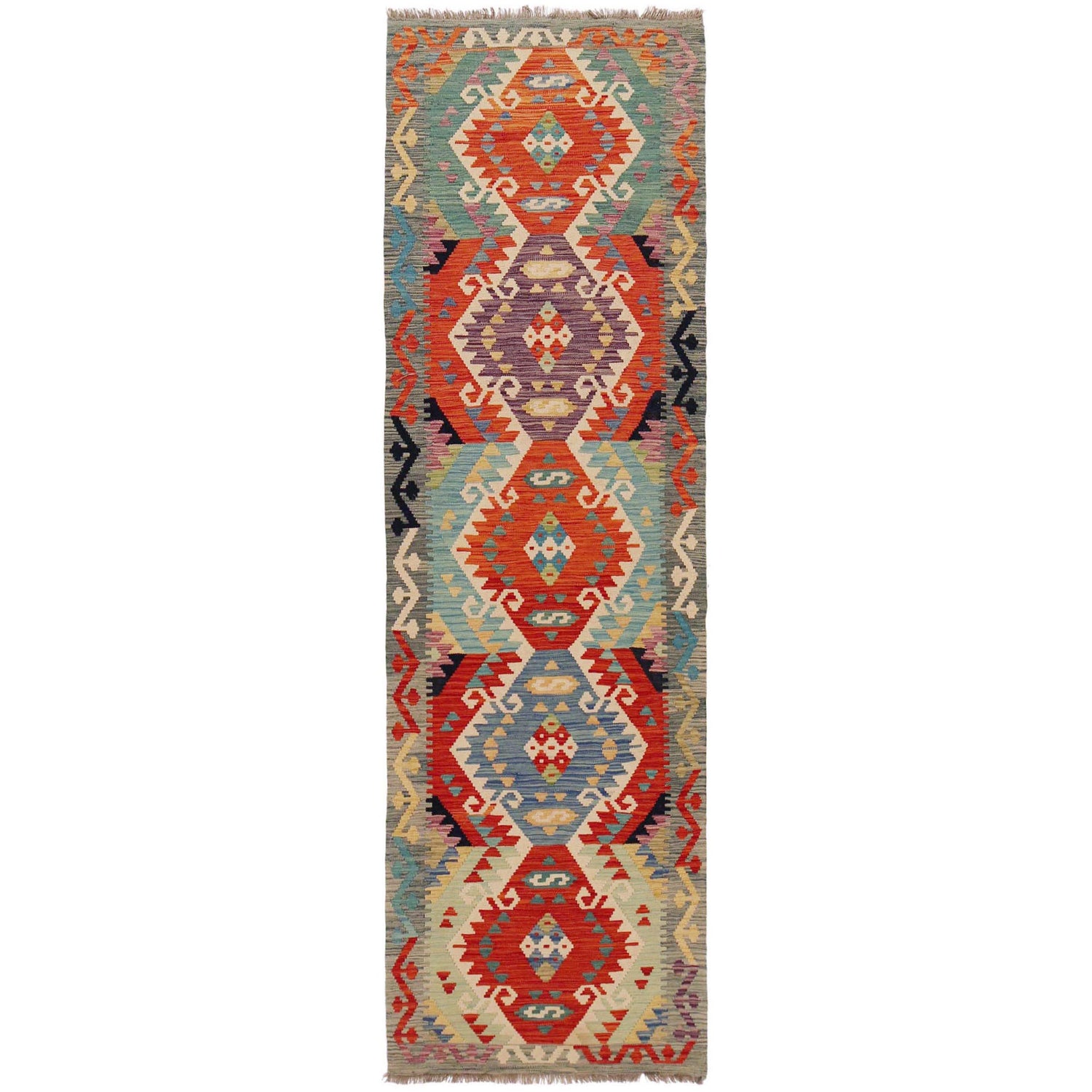Handmade Multi Kilim Geometric 10' Runner