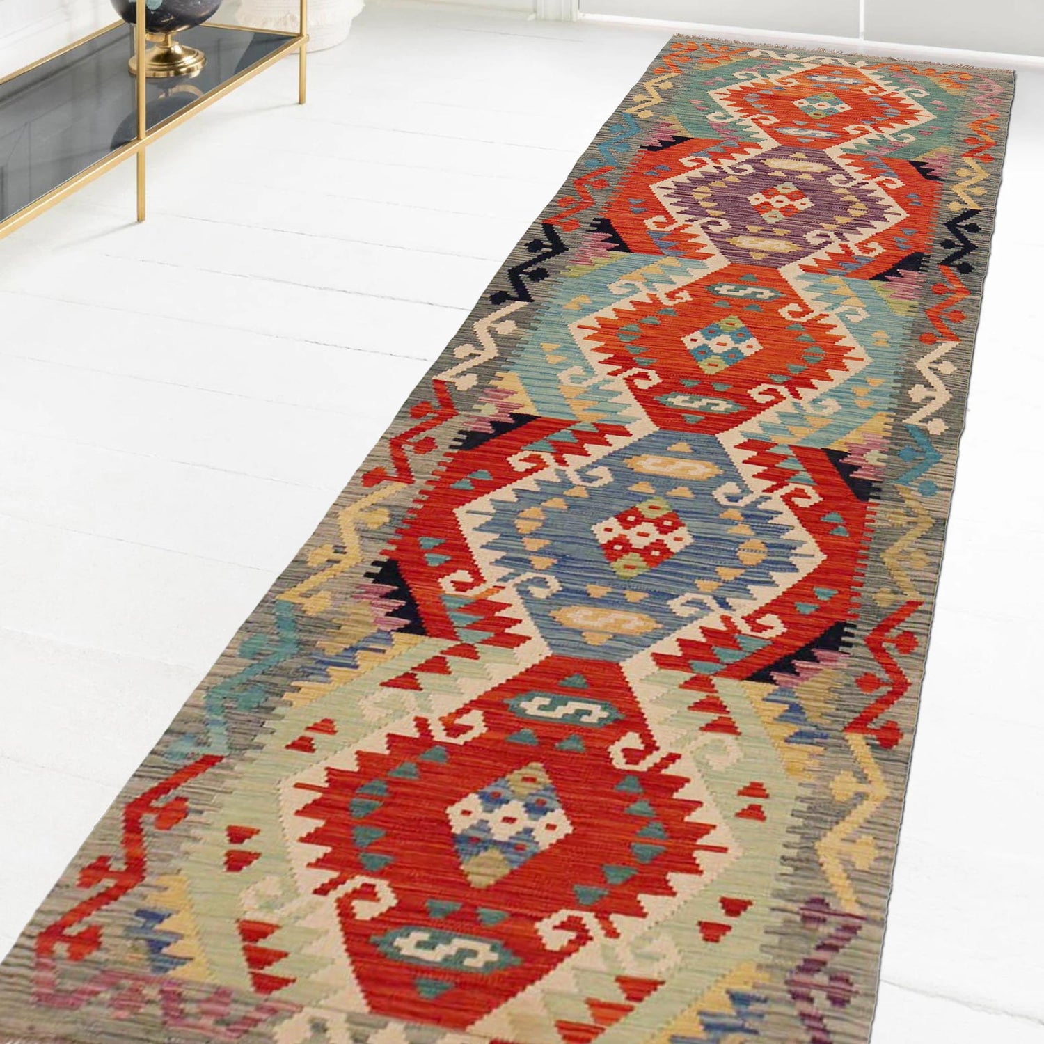 Handmade Multi Kilim Geometric 10' Runner