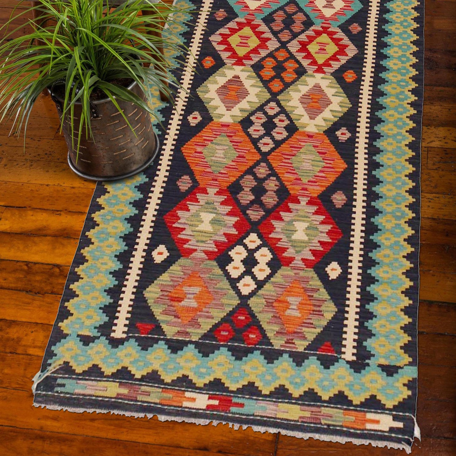 Handmade Multi Kilim Geometric 10' Runner