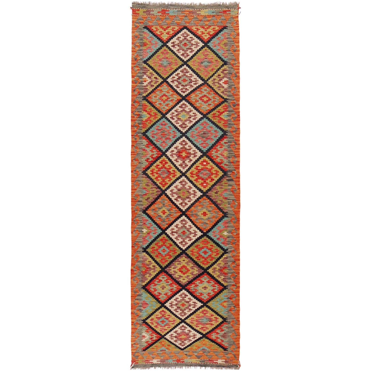 Handmade Multi Kilim Geometric 10' Runner