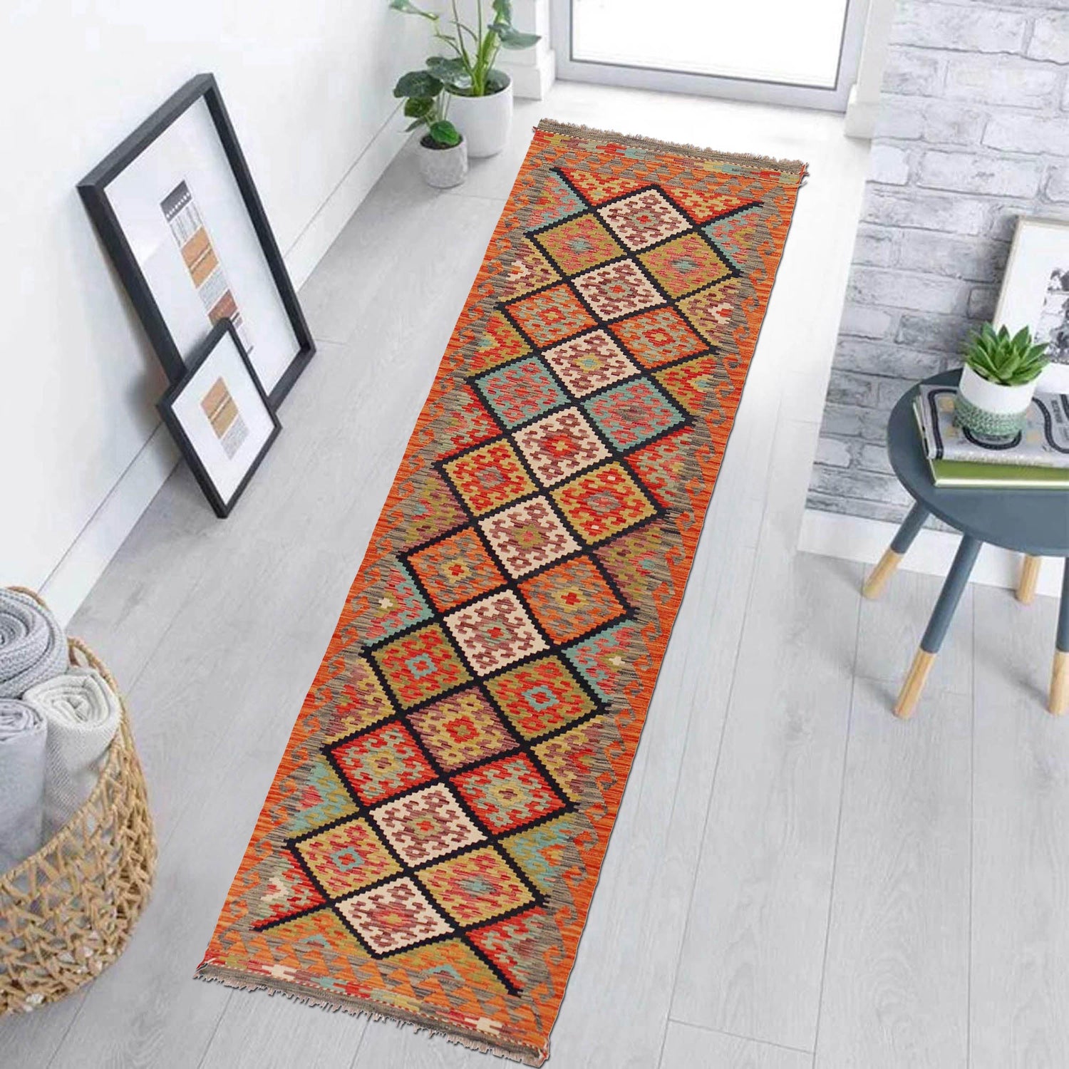 Handmade Multi Kilim Geometric 10' Runner