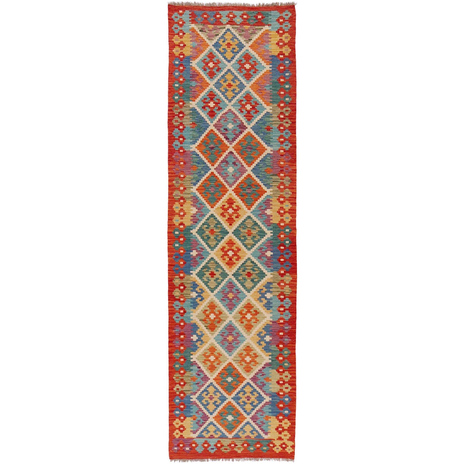 Handmade Multi Kilim Geometric 10' Runner