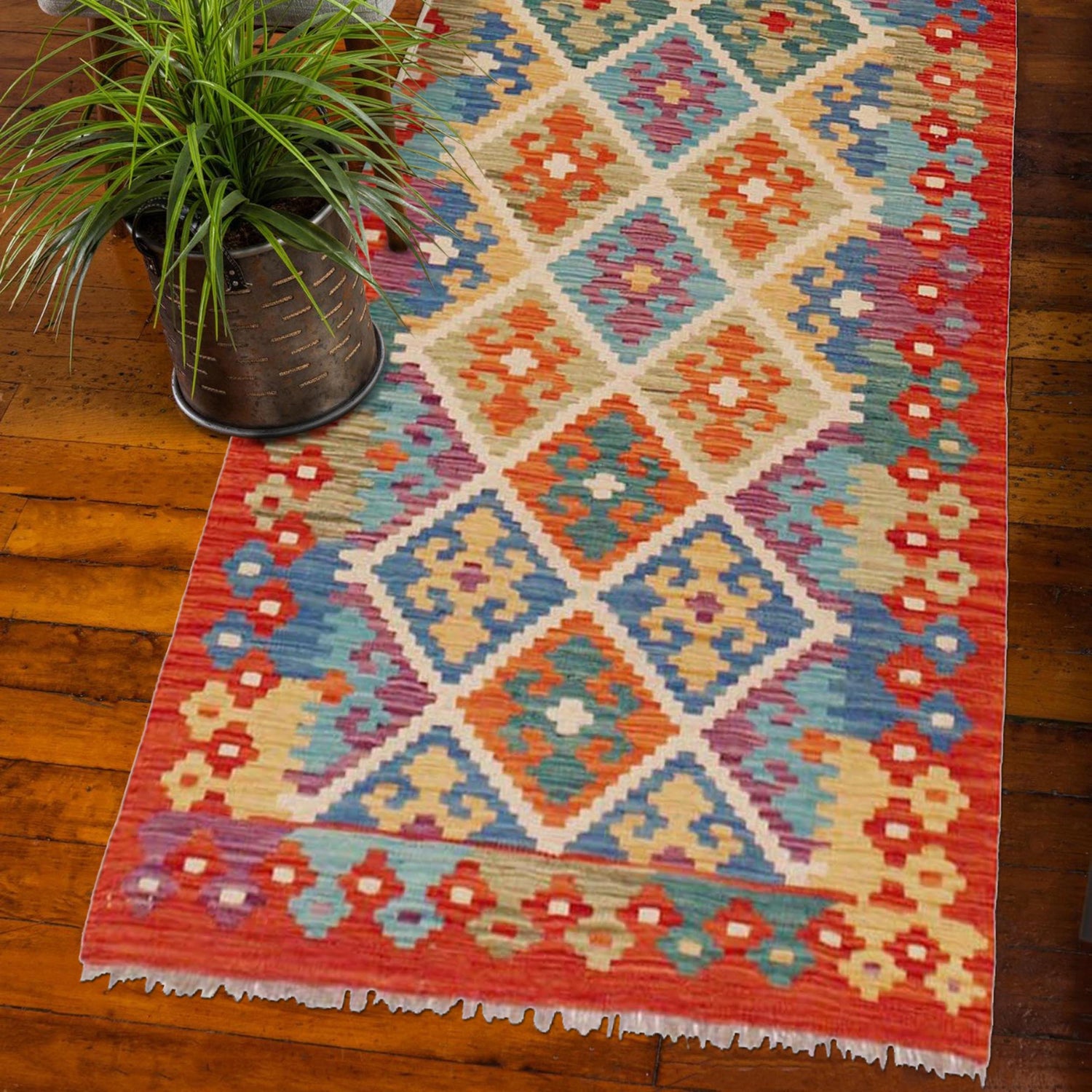 Handmade Multi Kilim Geometric 10' Runner