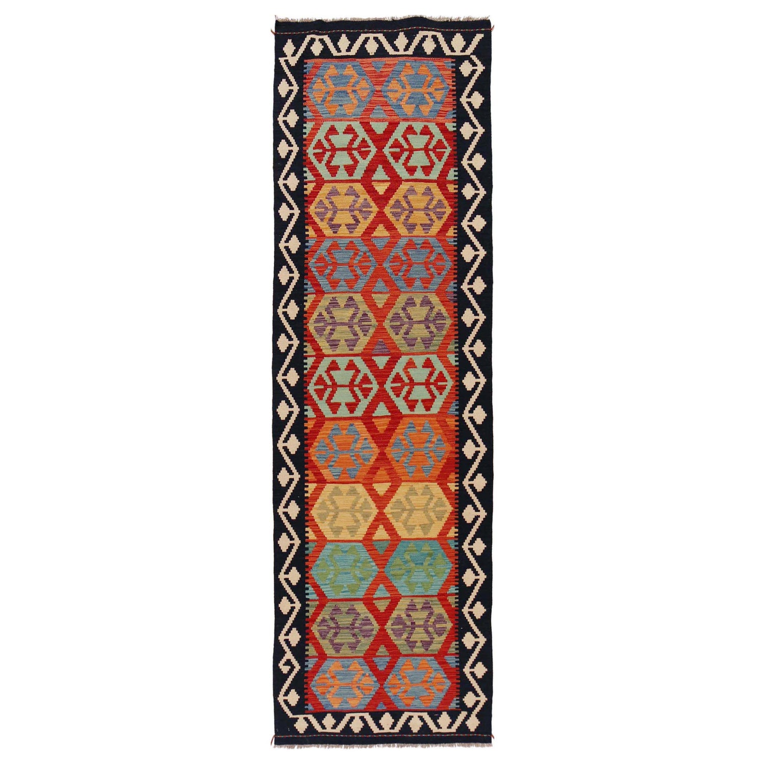 Handmade Multi Kilim Geometric 10' Runner