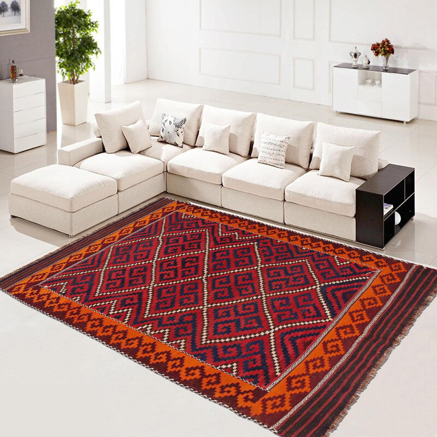 Maimana Kilim Area Rug Handmade Multi Floral 7x10 ft