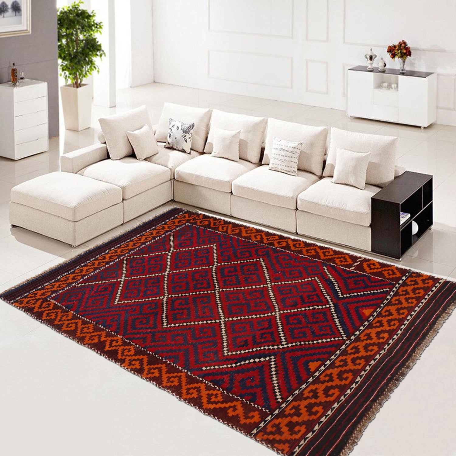 Maimana Kilim Area Rug Handmade Multi Floral 7x10 ft