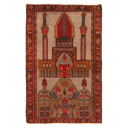 Baluchi Rug Handmade Brown Prayer Design 3x5 ft