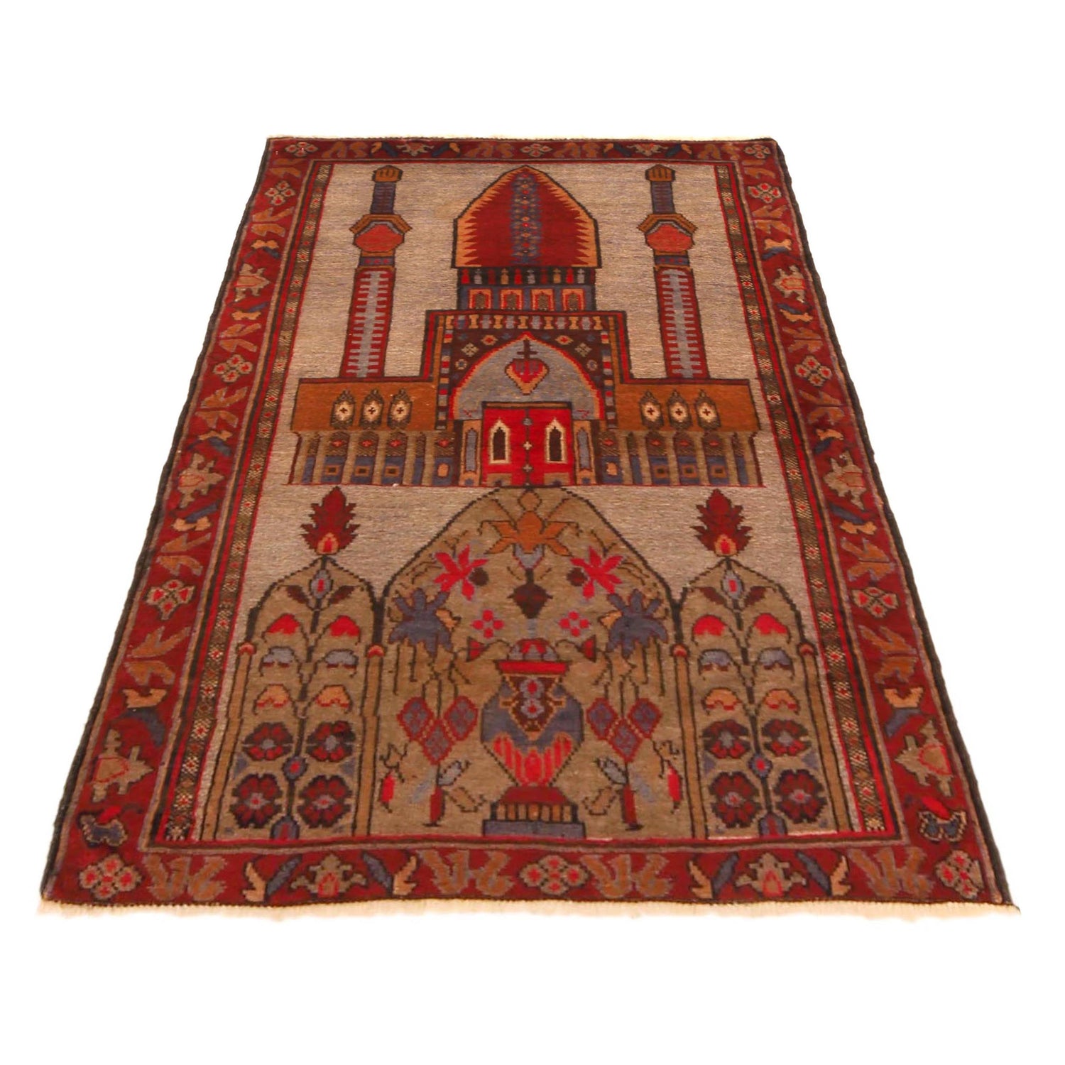 Baluchi Rug Handmade Brown Prayer Design 3x5 ft