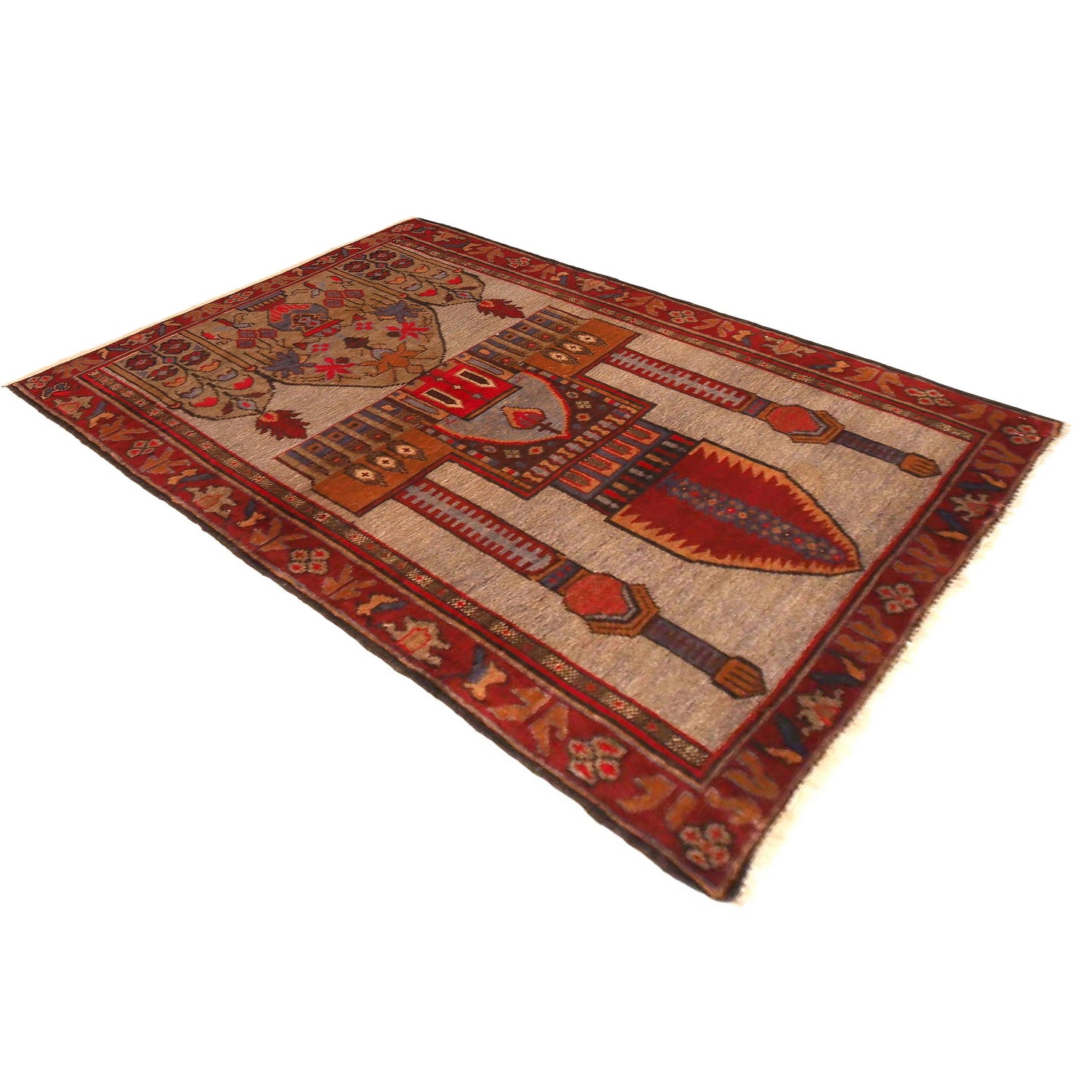 Baluchi Rug Handmade Brown Prayer Design 3x5 ft