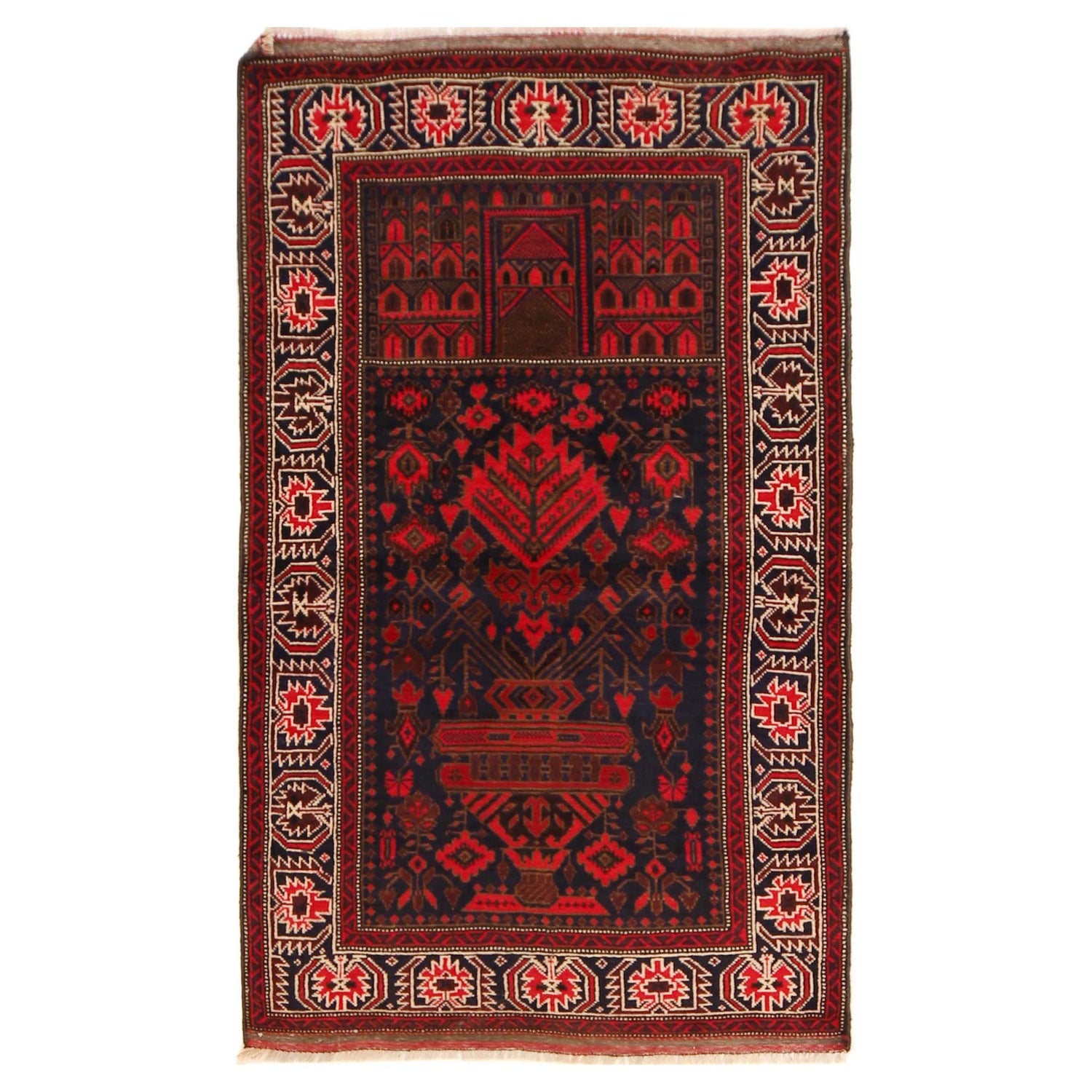 Baluchi Rug Handmade Red Prayer Design 3x5 ft