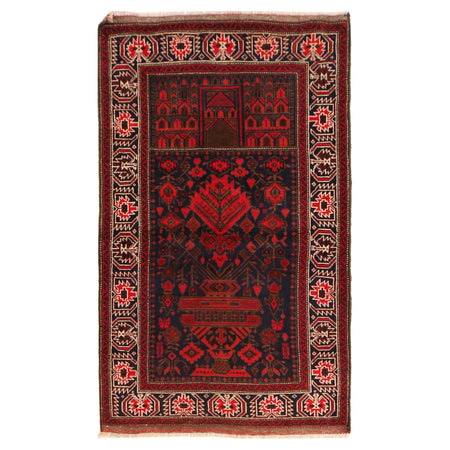 Baluchi Rug Handmade Red Prayer Design 3x5 ft
