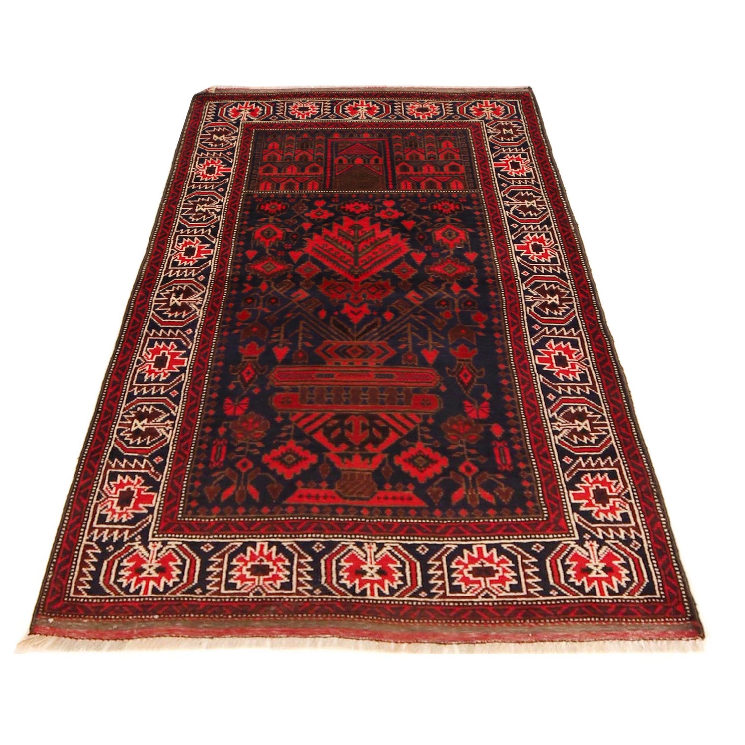 Baluchi Rug Handmade Red Prayer Design 3x5 ft