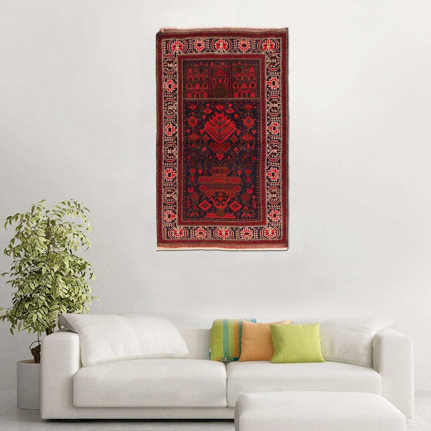 Baluchi Rug Handmade Red Prayer Design 3x5 ft
