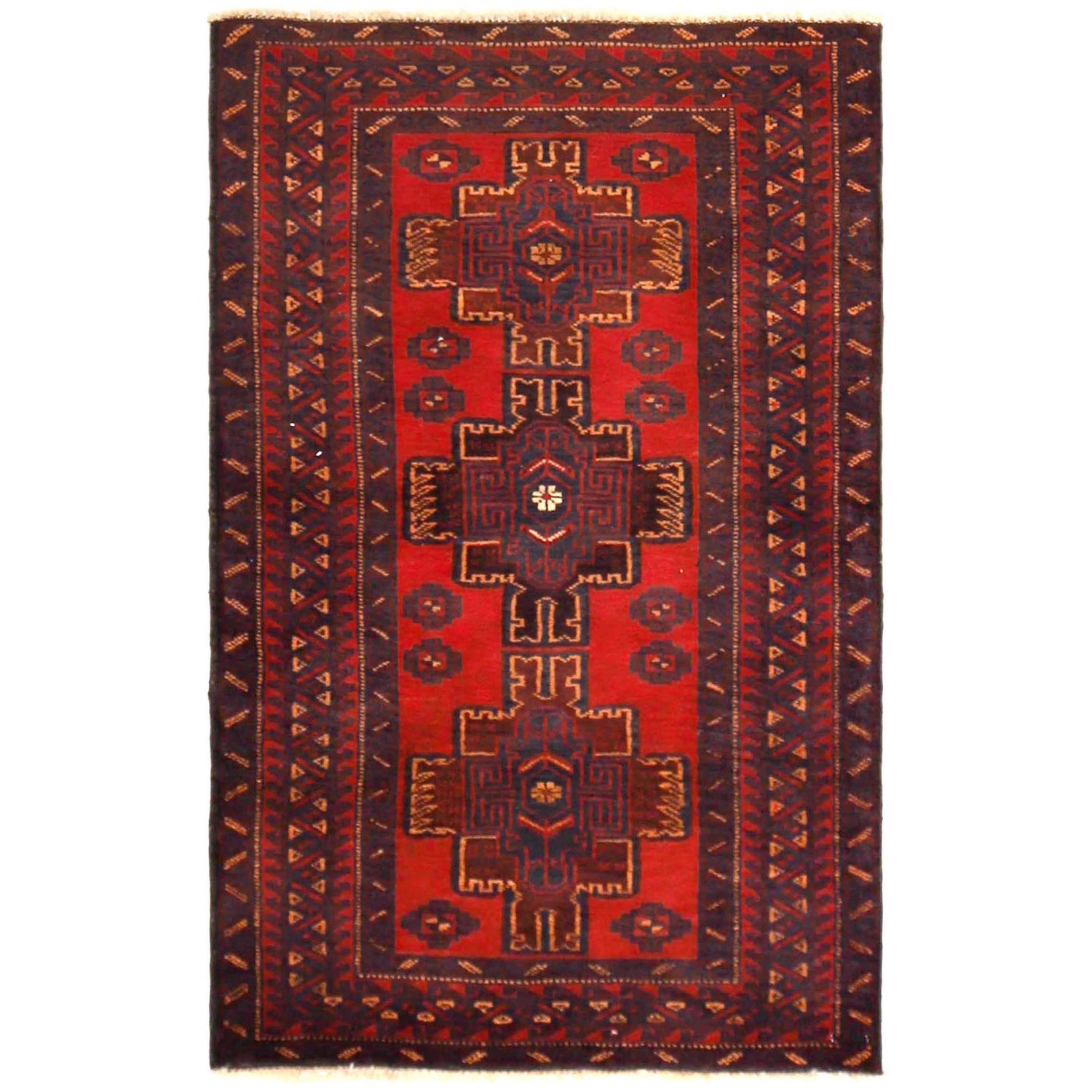 Baluchi Rug Handmade Red Geometric 3x5 ft