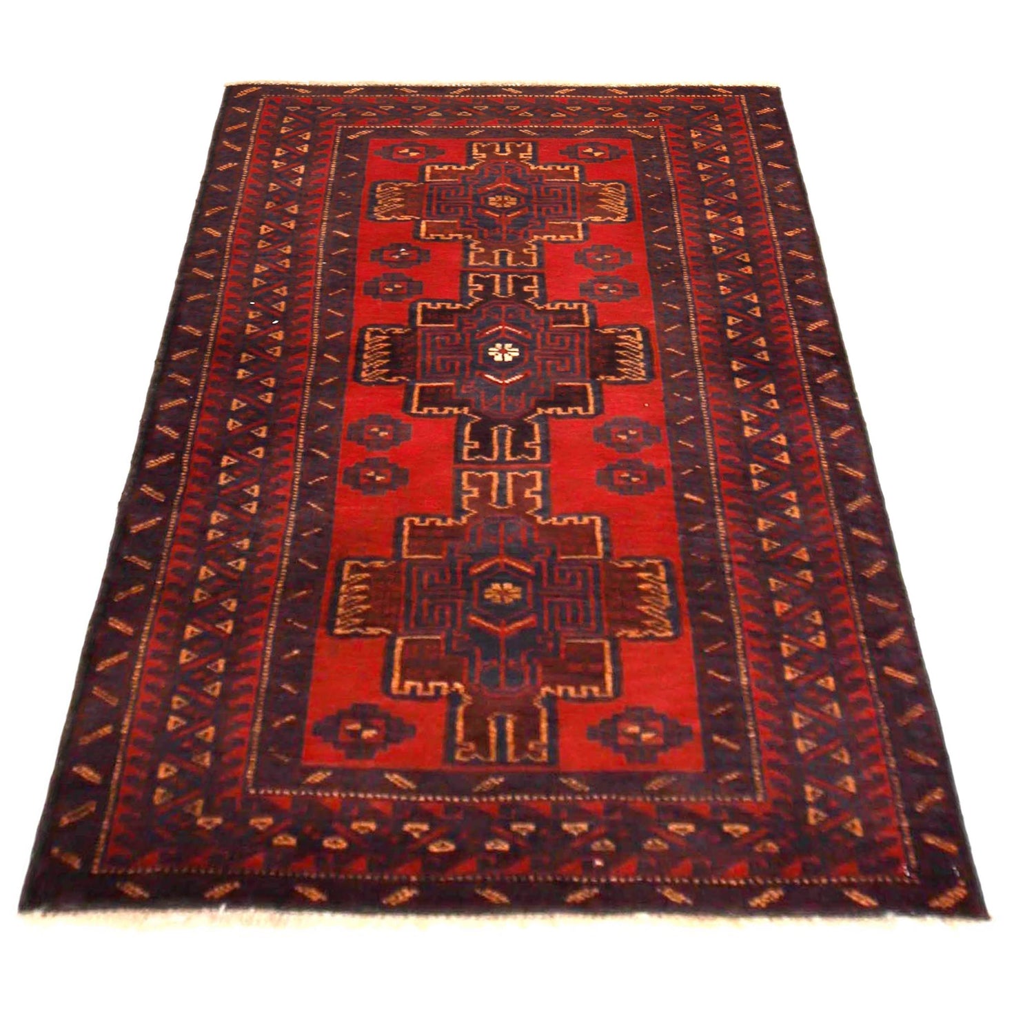 Baluchi Rug Handmade Red Geometric 3x5 ft