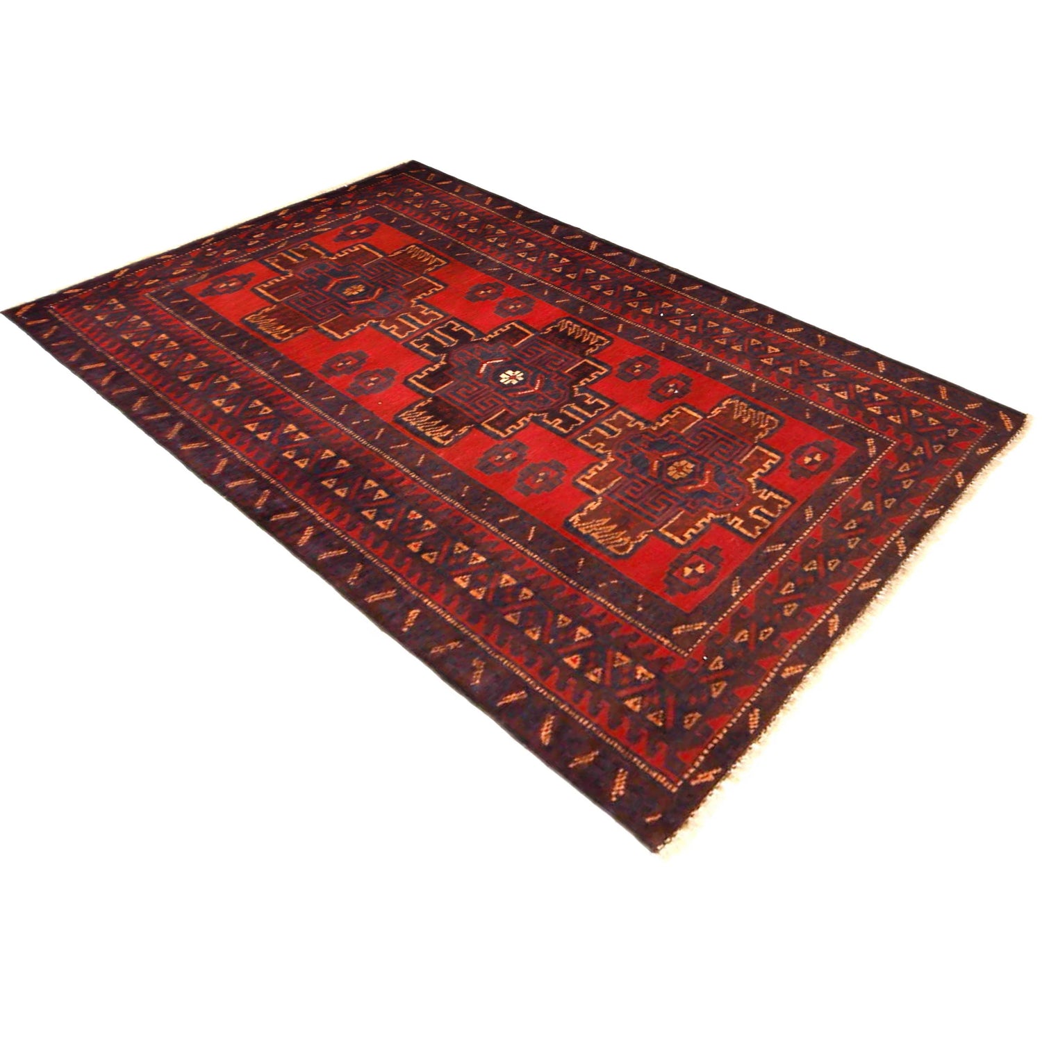 Baluchi Rug Handmade Red Geometric 3x5 ft