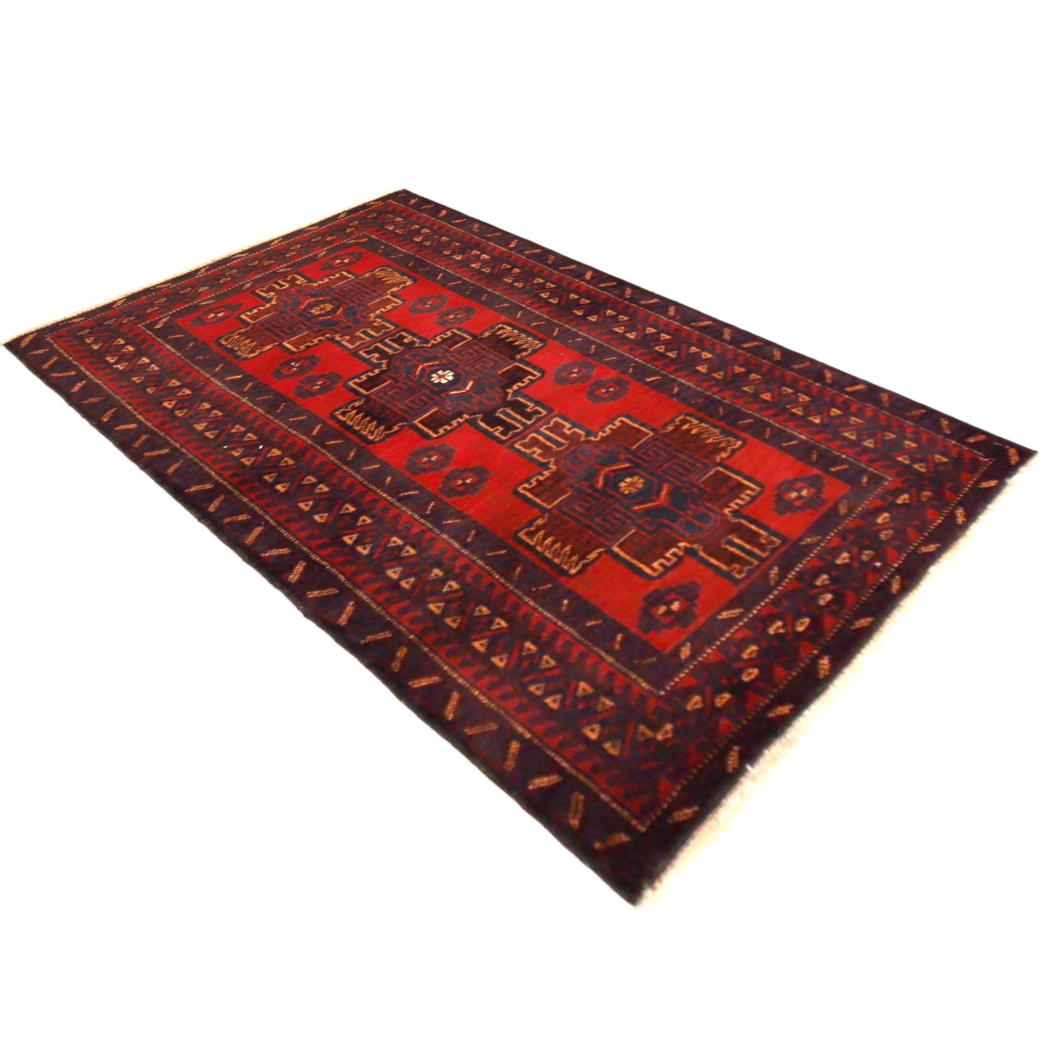 Baluchi Rug Handmade Red Geometric 3x5 ft