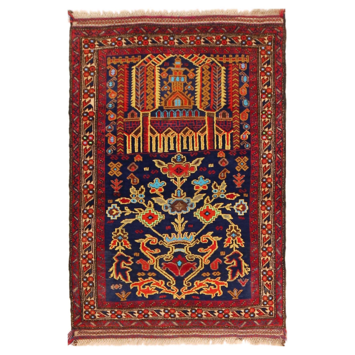 Baluchi Rug Handmade Multi Prayer Design 2x4 ft