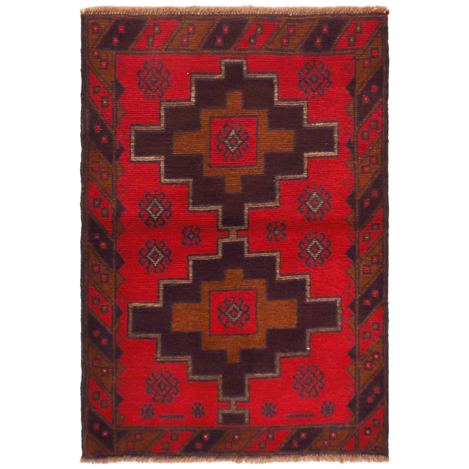 Baluchi Rug Handmade Red Geometric 2x4 ft