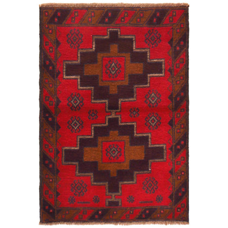 Baluchi Rug Handmade Red Geometric 2x4 ft