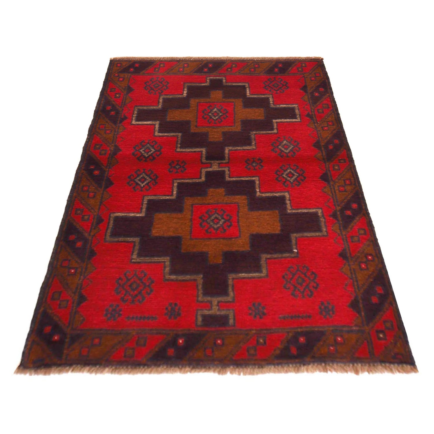 Baluchi Rug Handmade Red Geometric 2x4 ft