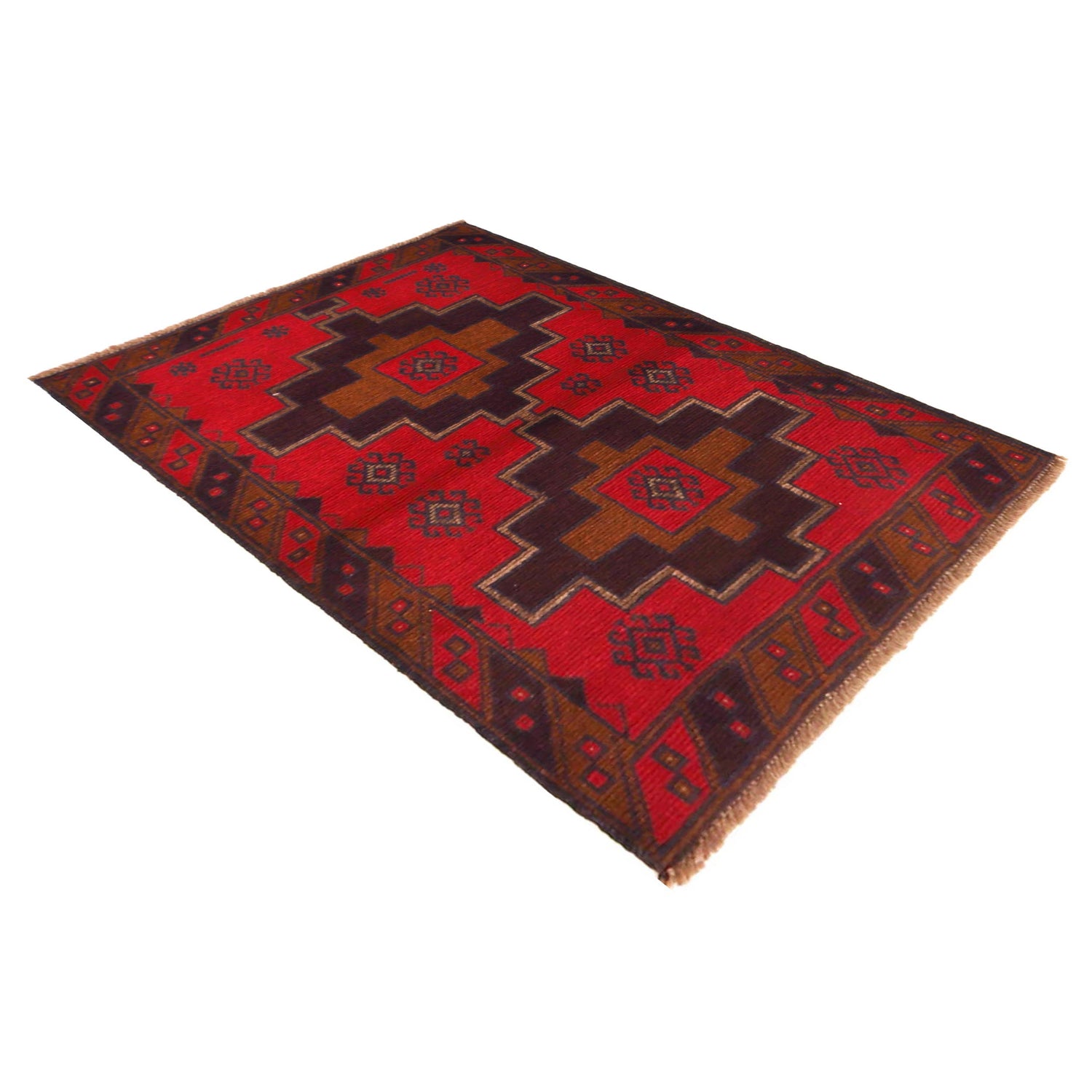 Baluchi Rug Handmade Red Geometric 2x4 ft