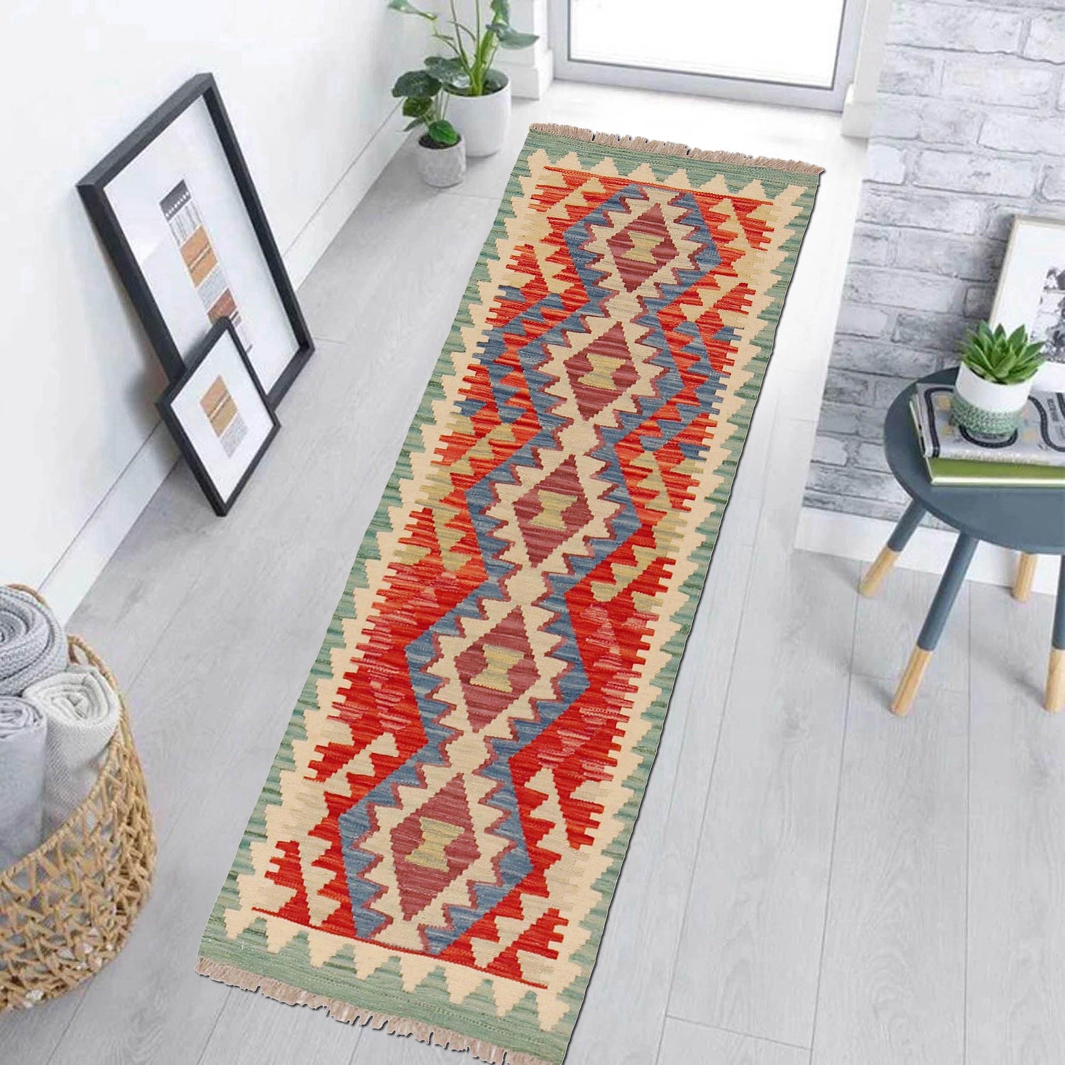 Handmade Multi Kilim Geometric 5' Runner