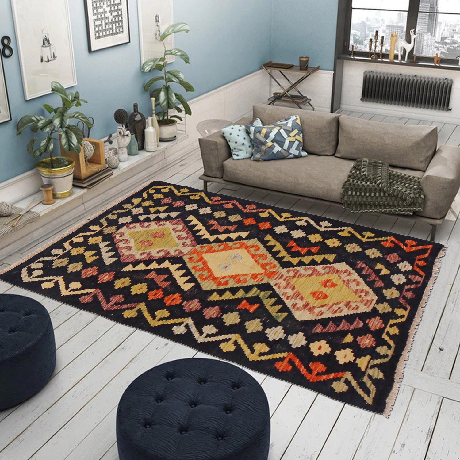 Handmade Multi Kilim Geometric 2x4 ft