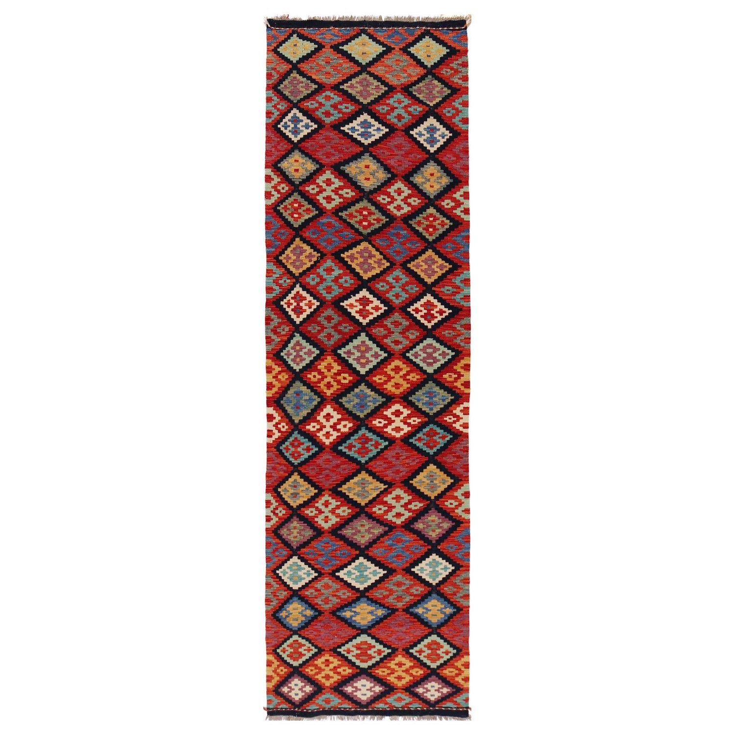 Handmade Multi Kilim Geometric 10' Runner