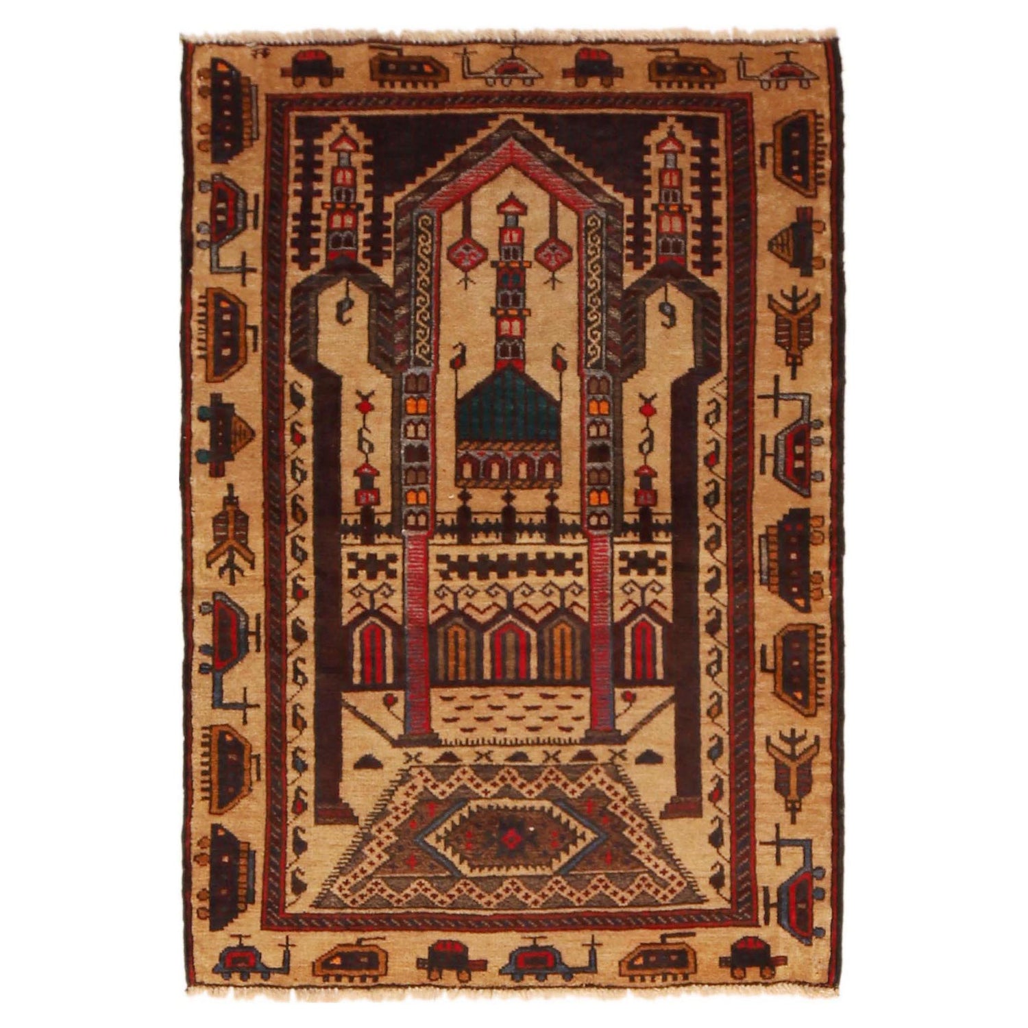 Baluchi Rug Handmade Beige Prayer Design 2x4 ft