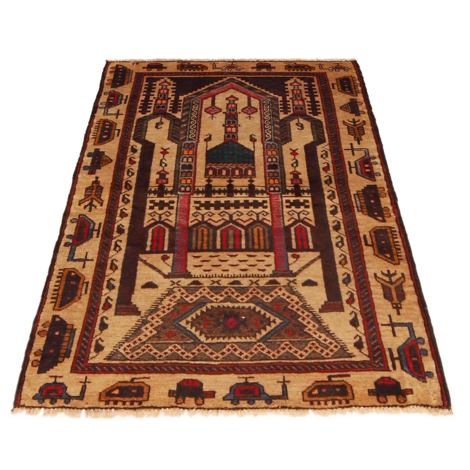 Baluchi Rug Handmade Beige Prayer Design 2x4 ft