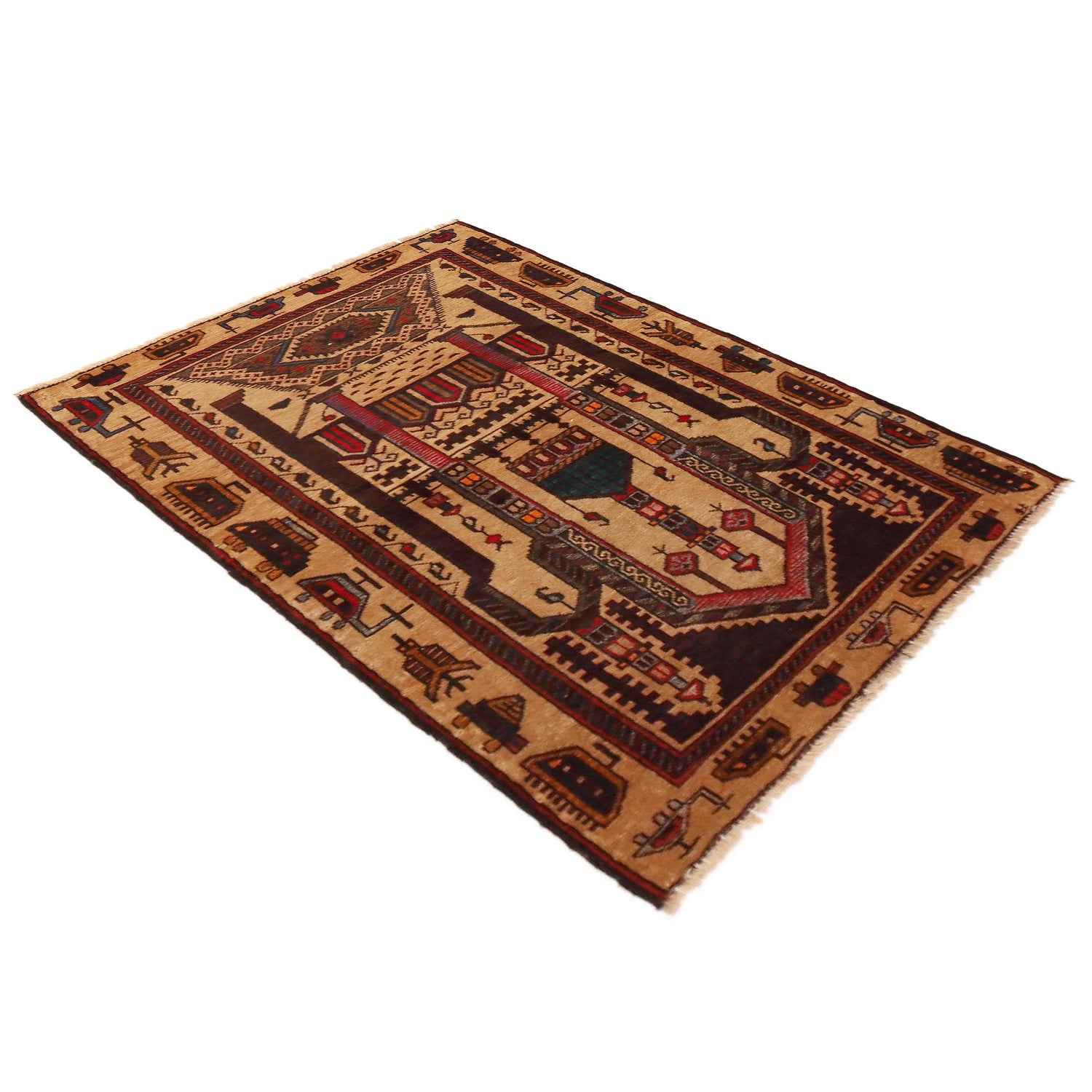 Baluchi Rug Handmade Beige Prayer Design 2x4 ft