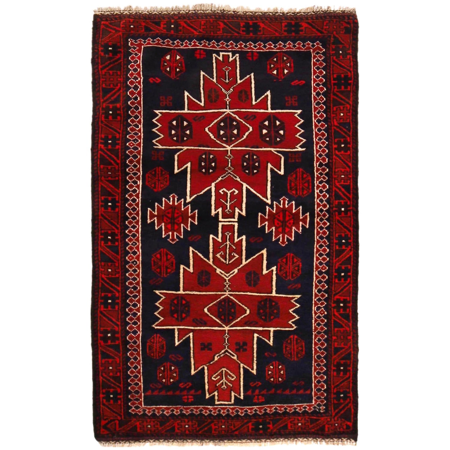 Baluchi Rug Handmade Red Geometric 3x5 ft