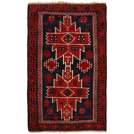 Baluchi Rug Handmade Red Geometric 3x5 ft