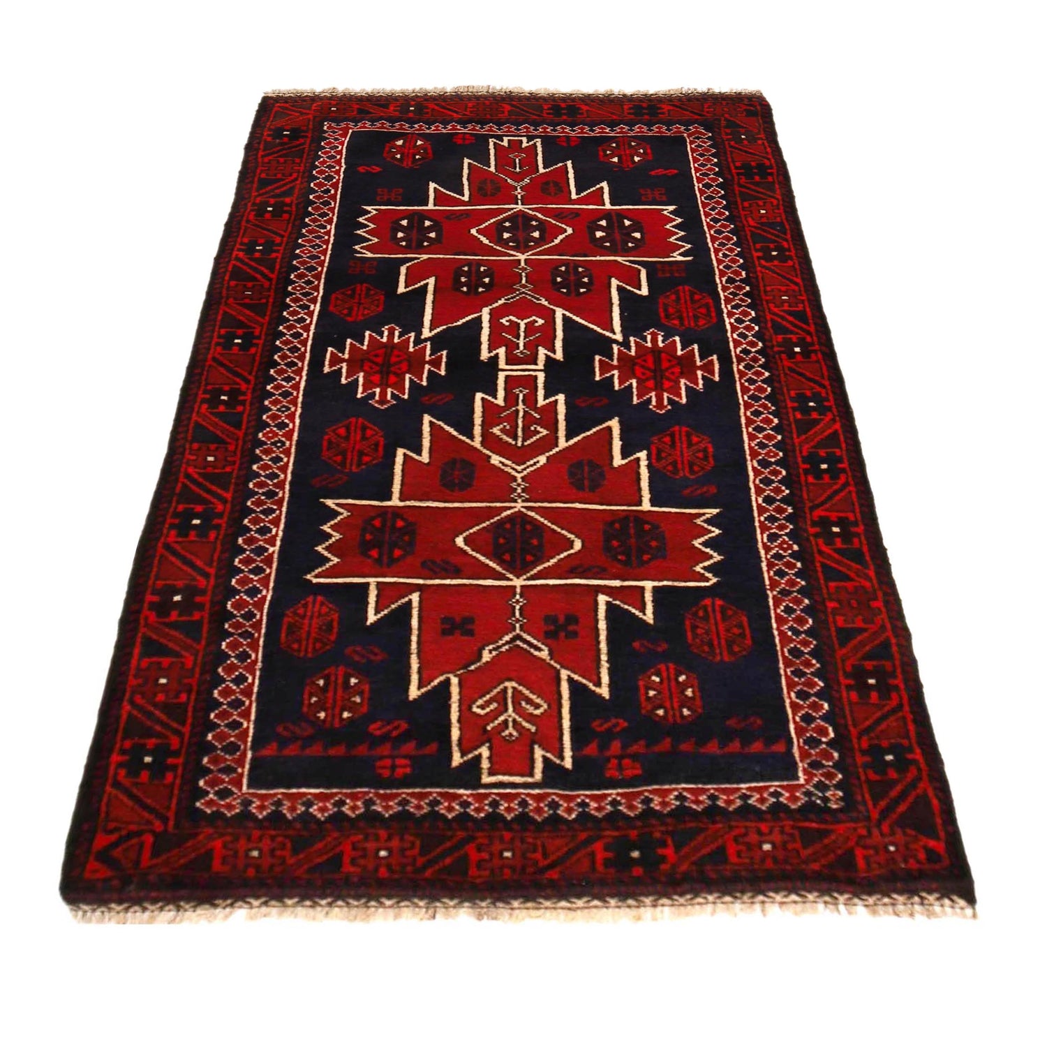 Baluchi Rug Handmade Red Geometric 3x5 ft