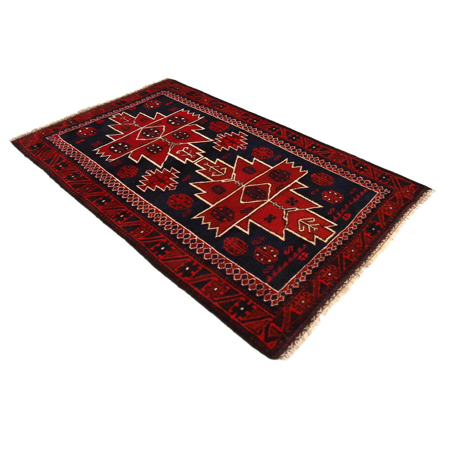 Baluchi Rug Handmade Red Geometric 3x5 ft