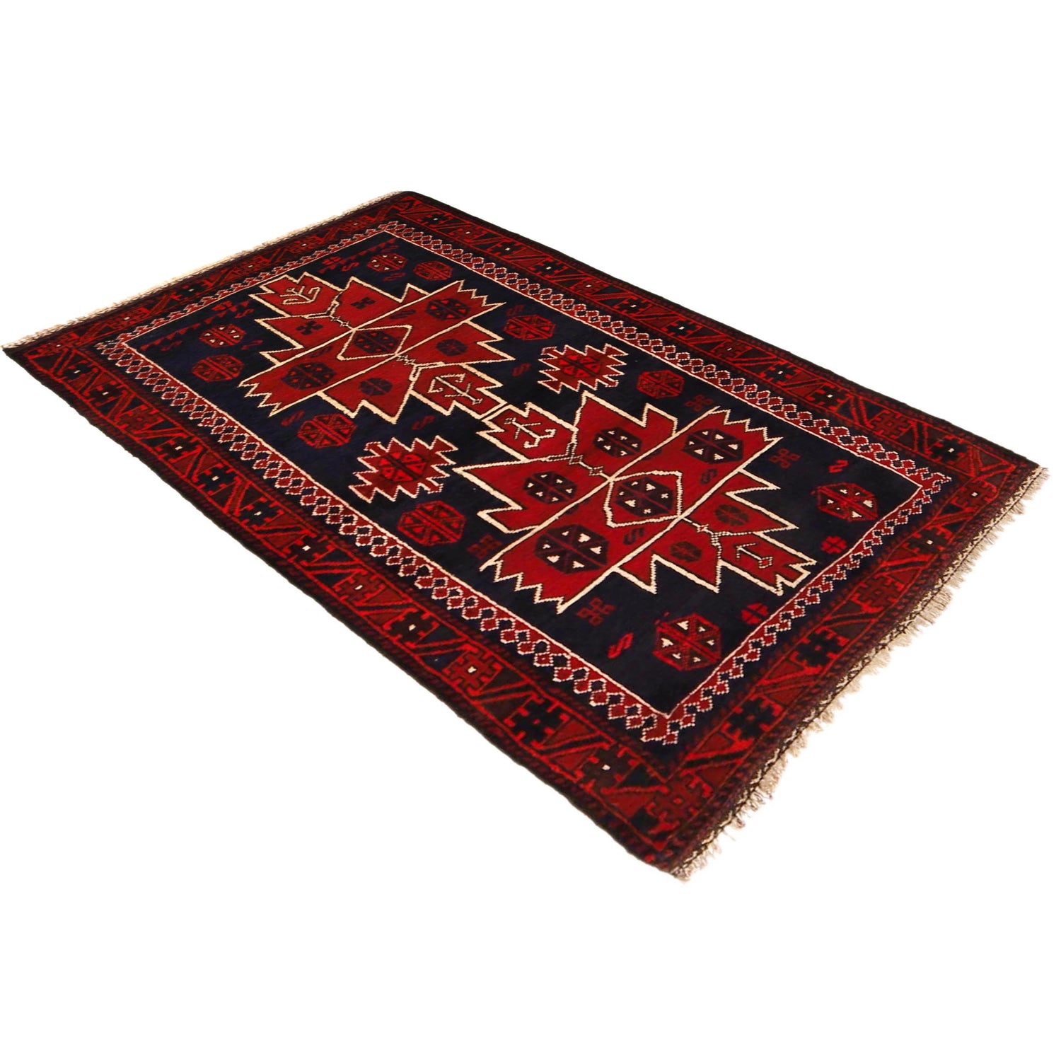 Baluchi Rug Handmade Red Geometric 3x5 ft