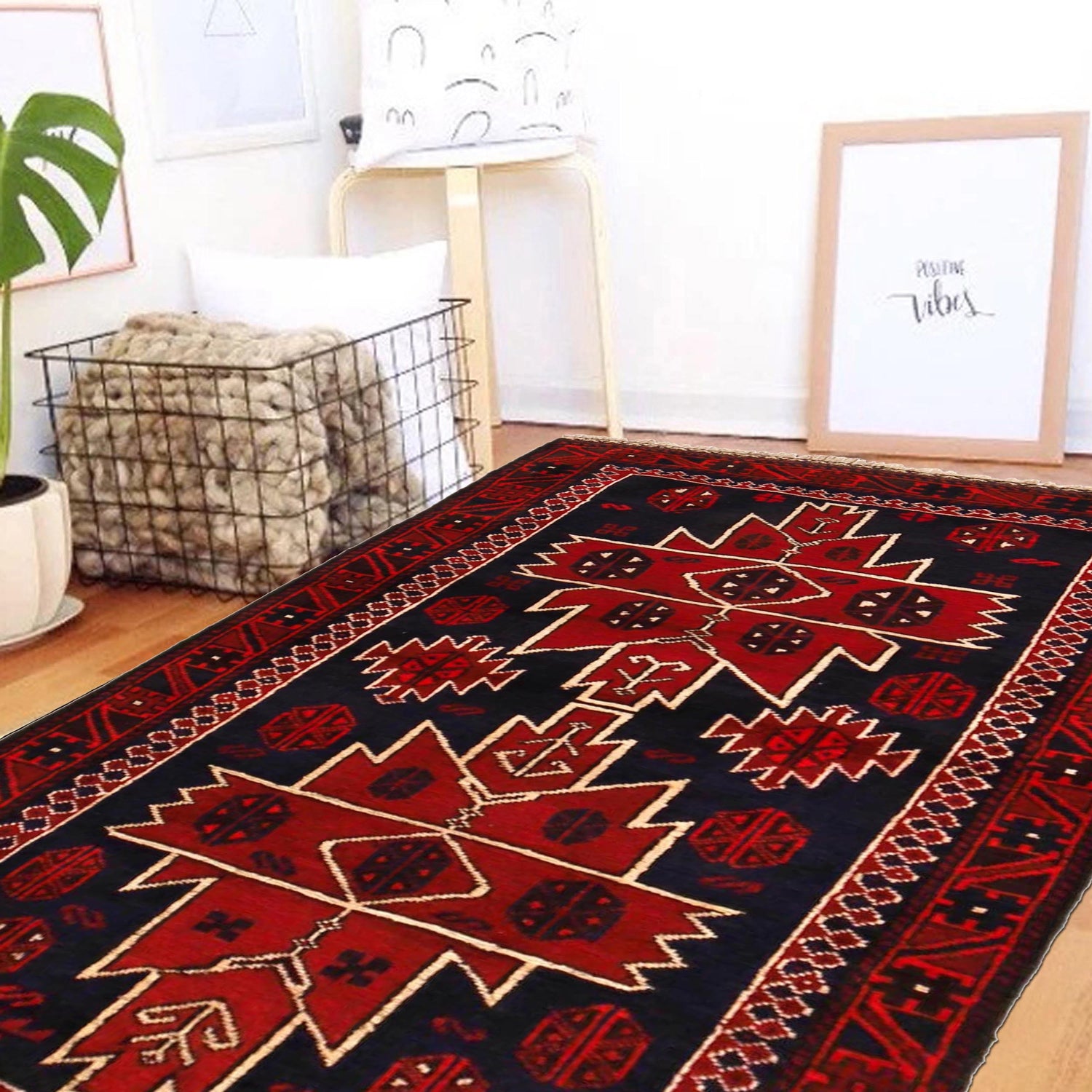 Baluchi Rug Handmade Red Geometric 3x5 ft