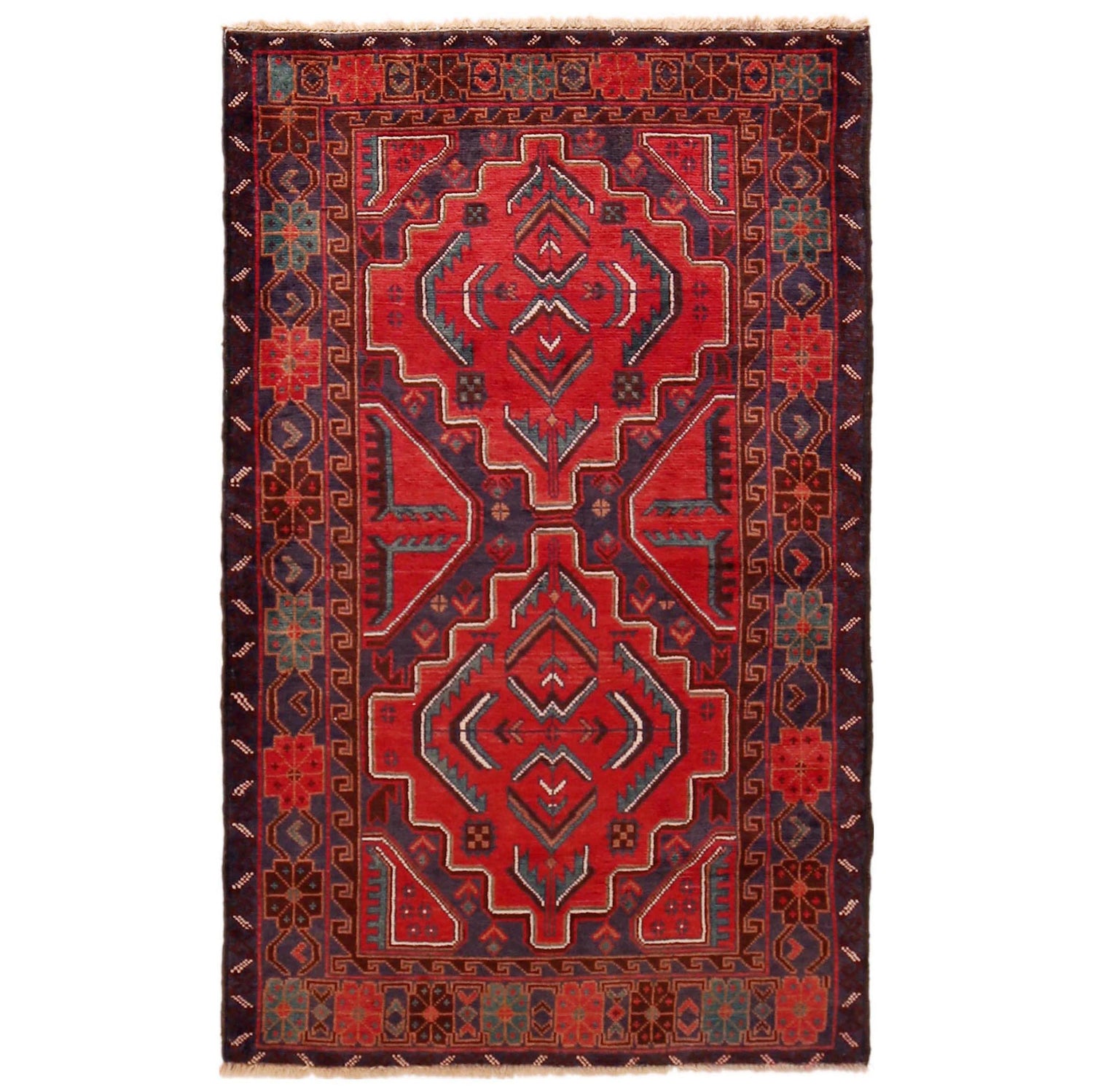 Baluchi Rug Handmade Red Geometric 3x5 ft