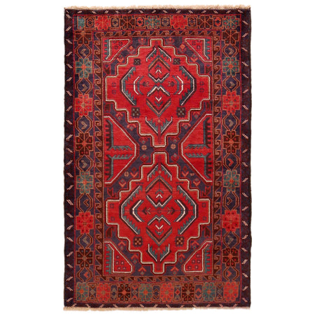 Baluchi Rug Handmade Red Geometric 3x5 ft
