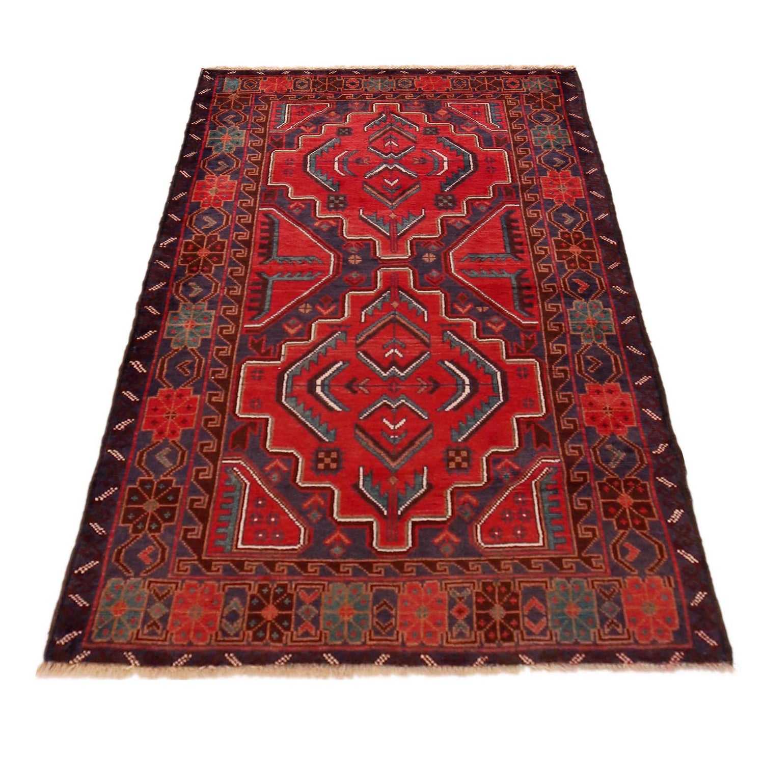 Baluchi Rug Handmade Red Geometric 3x5 ft
