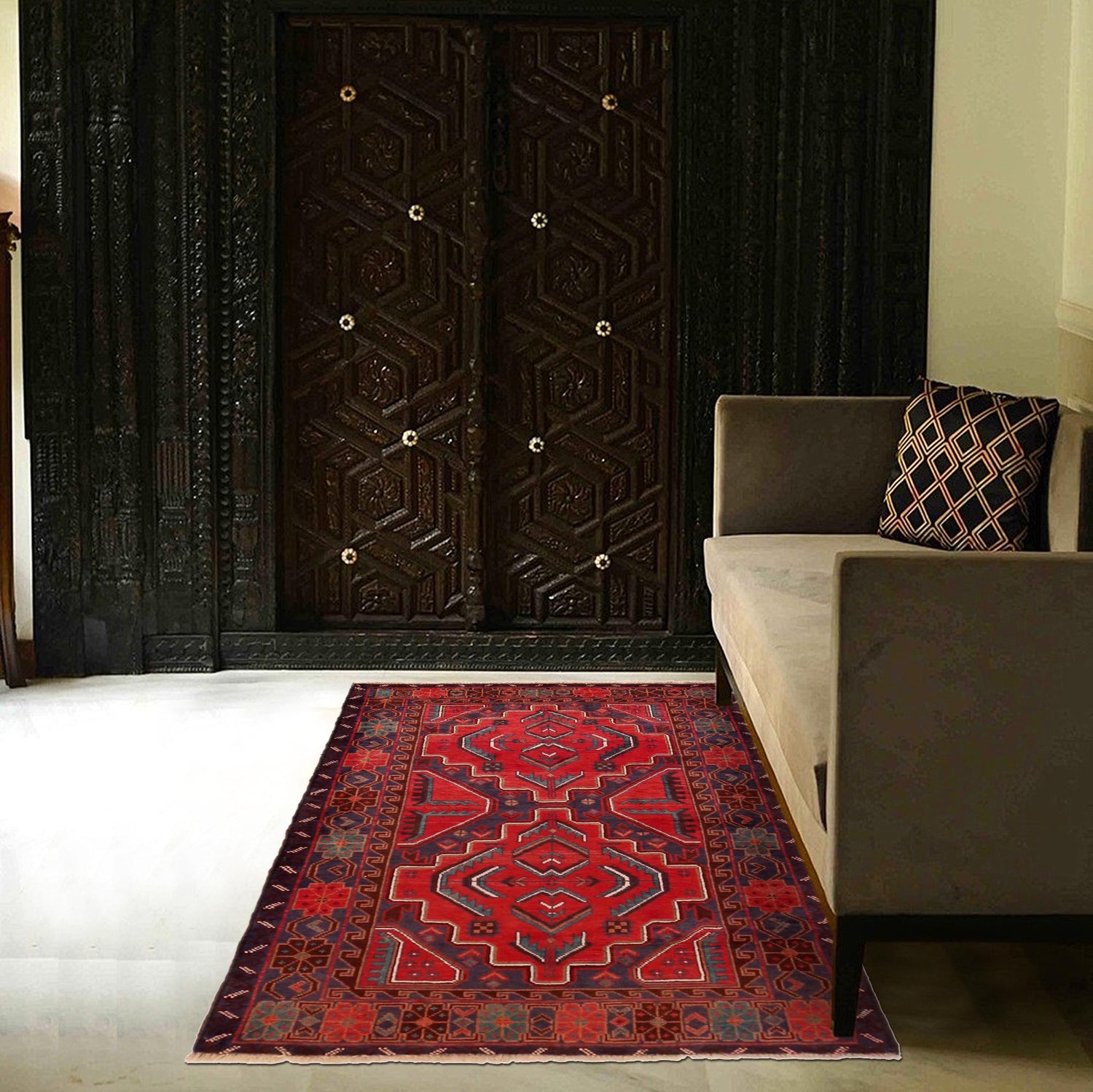 Baluchi Rug Handmade Red Geometric 3x5 ft