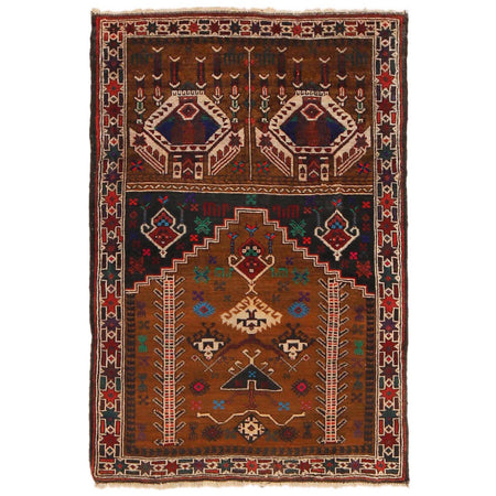 Baluchi Rug Handmade Brown Prayer Design 2x4 ft