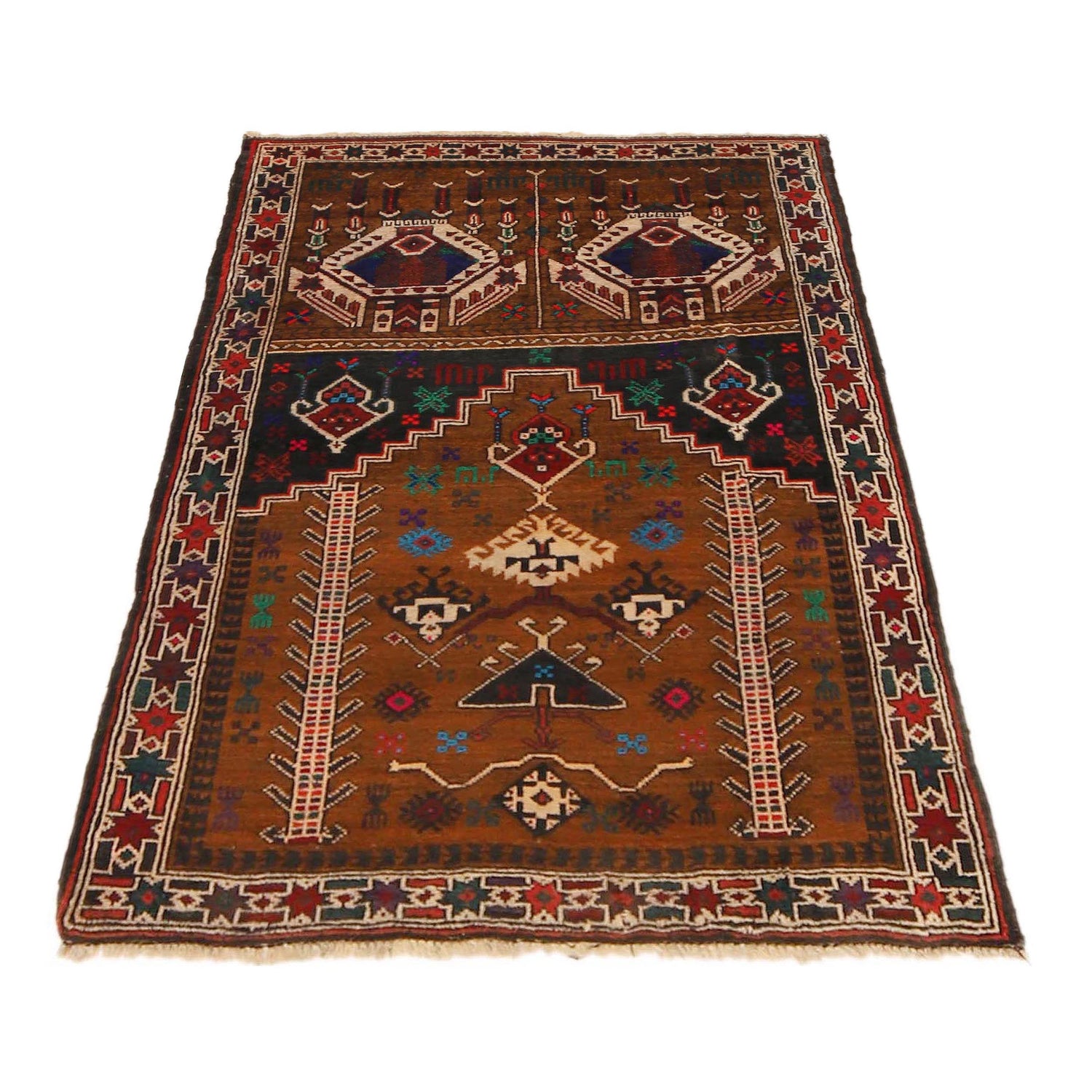 Baluchi Rug Handmade Brown Prayer Design 2x4 ft