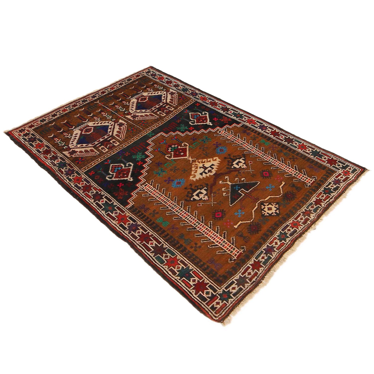 Baluchi Rug Handmade Brown Prayer Design 2x4 ft